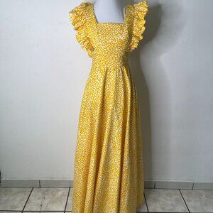 SIKA by Anthropologie Women's Yellow Marigold Ruffled Maxi Dress Size 4P